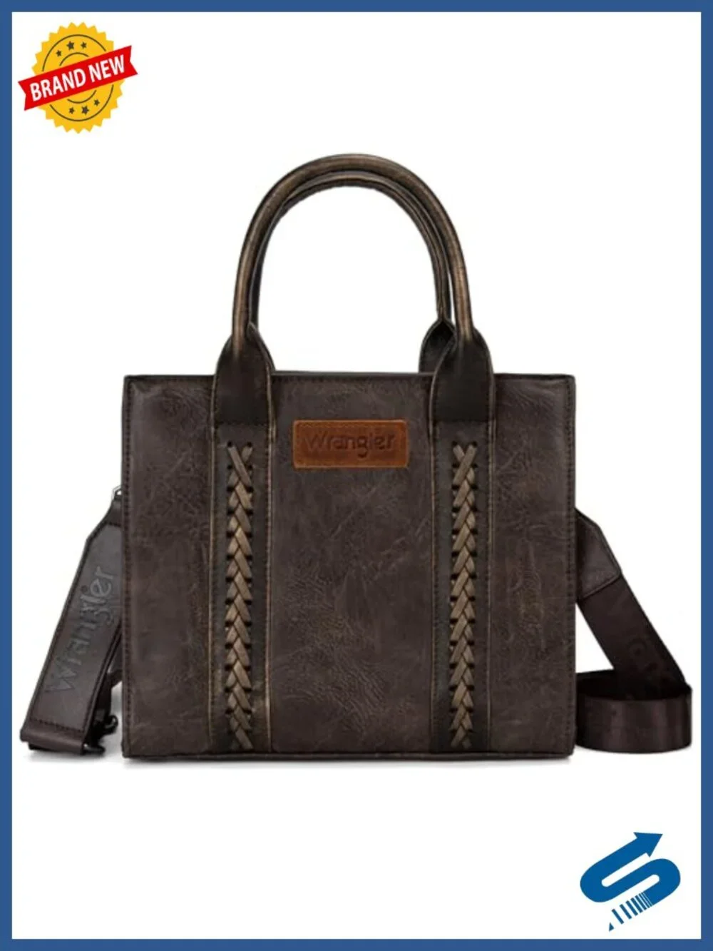 Distressed Faux Leather Tote with Whipstitch Design Satchel Handbag Crossbody